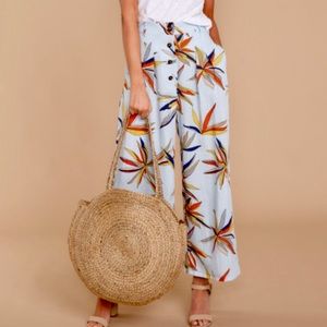 WIDE LEG TROPICAL LIGHT BLUE PANTS